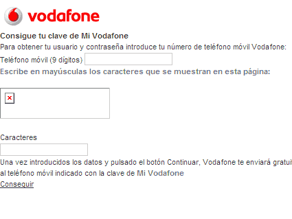 Hoy, en la web de Vodafone, el sistema no muestra las imágenes de los ?captchas?