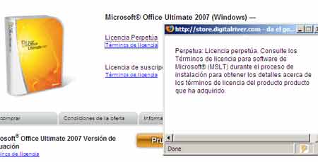 Al pedir los términos de una licencia de Microsoft Office la web nos dice que ?Consulte los Términos de licencia para software de Microsoft durante el proceso de instalación para obtener los detalles acerca de los términos de licencia del producto producto que ha adquirido.?