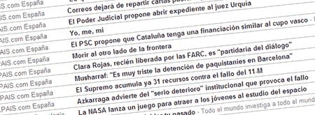 Los titulares de la sección España de El País, carentes de contexto