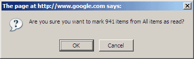 Mensaje de Google Reader. ¿Quieres dar por leídos 941 mensajes?