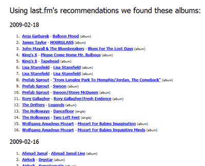 Lista de recomendaciones personalizadas de entre los últimos discos ...