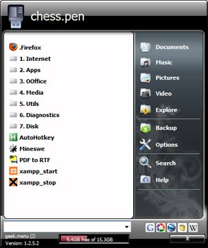Captura de pntalla de un gestor de aplicaciones para montar en llaves USB, geek.menu