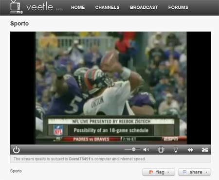 Captura de pantalla del canal estadounidense de deportes ESPN en la web de Veetle