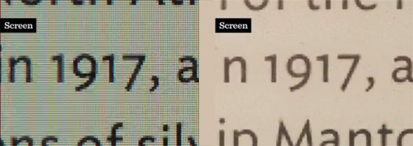 Foto de dos pantallas (iPad y Kindle) mostrando la misma tipografía con difrencias notables en el resultado. Ambas pantallas muestran el texto bien, de manera muy diferente