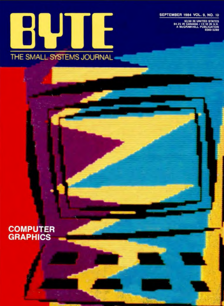 Portada de la revista Byte de septiembre de 1984, dedicada a los gráficos por ordenador. Lo ilustra un gráfico de aspecto voluntariamente hecho por ordenador de un ordenador